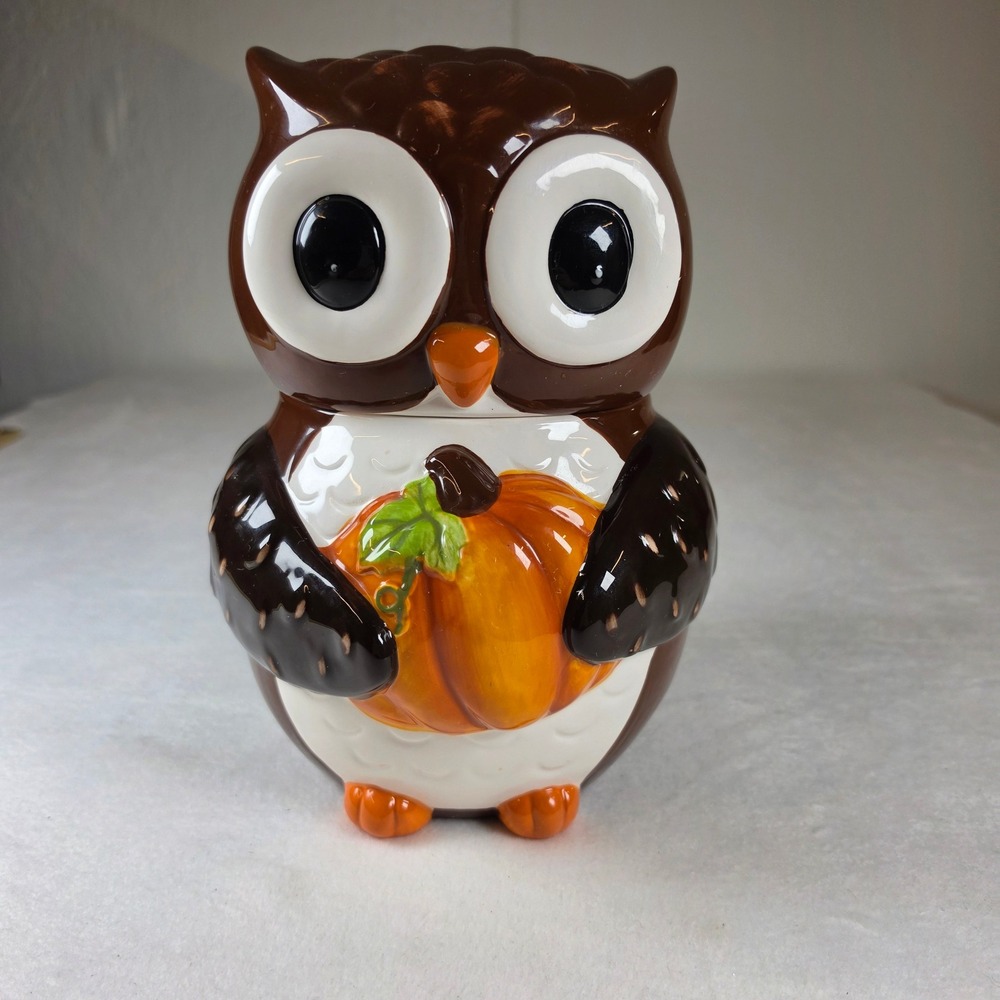 Home‎ Accents Ceramic Owl Cookie Jar with Pumpkin Fall Thanksgiving Decor Brown